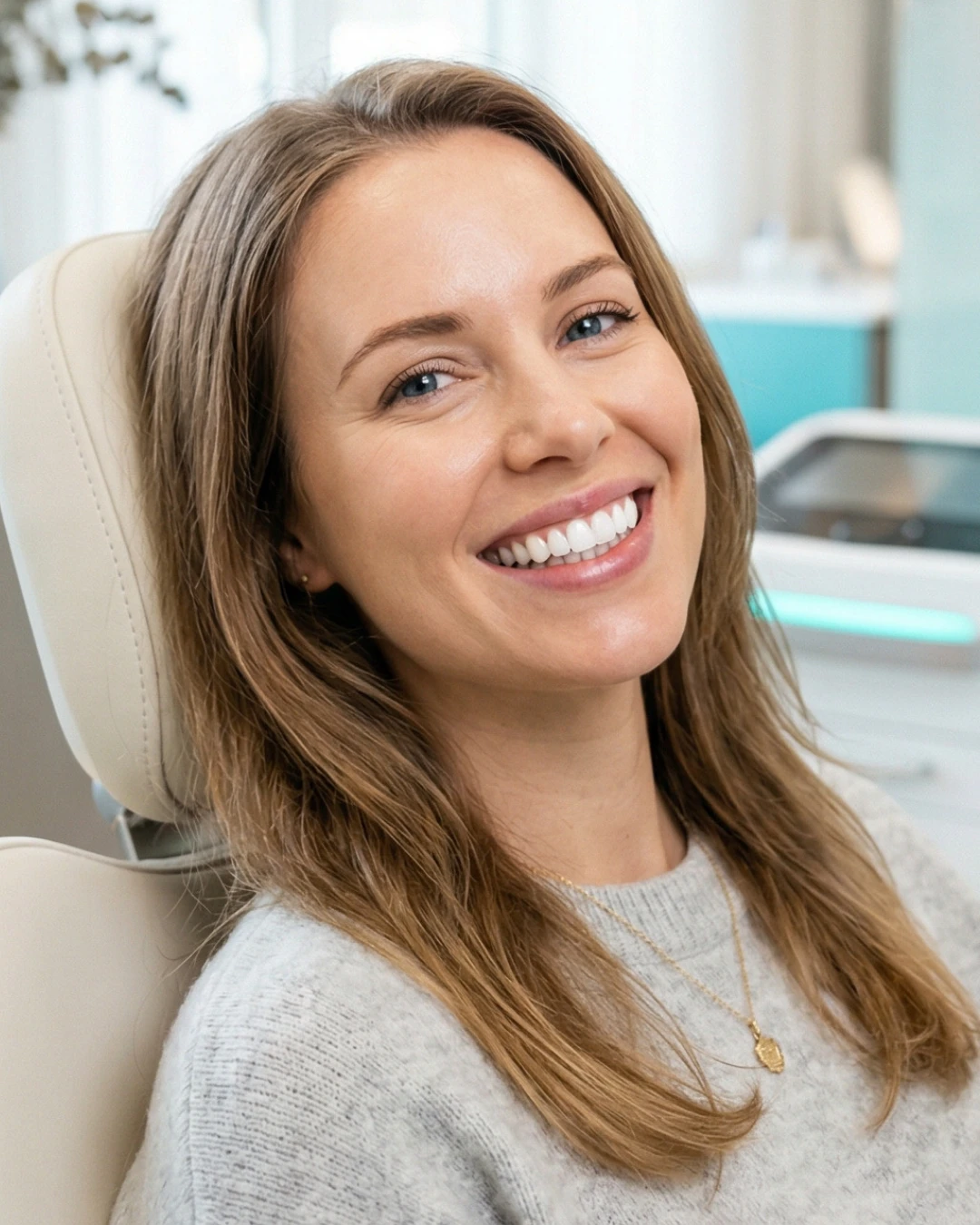Sonrisa natural durante una atención odontológica